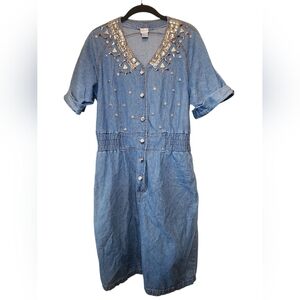 ​Vintage Styleworks Embellished Denim Midi Dress - size M